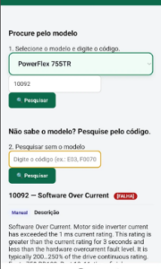 Aplicativo Falhas, Inversores e SoftStarts – Consulta de falhas.